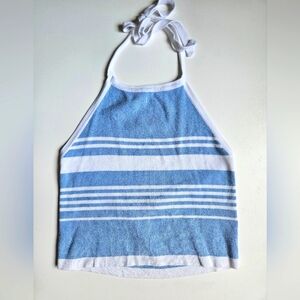 Brandy melville blue and white striped knit halter top